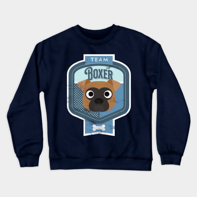 Team Boxer - Distressed Boxer Dog Beer Label Design Crewneck Sweatshirt by DoggyStyles